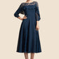 Alexa A-Line Scoop Neck Tea-Length Chiffon Lace Mother of the Bride Dress With Beading Cascading Ruffles DL126P0014952