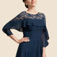 Alexa A-Line Scoop Neck Tea-Length Chiffon Lace Mother of the Bride Dress With Beading Cascading Ruffles DL126P0014952