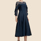 Alexa A-Line Scoop Neck Tea-Length Chiffon Lace Mother of the Bride Dress With Beading Cascading Ruffles DL126P0014952