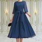 Stella A-Line Scoop Neck Tea-Length Chiffon Mother of the Bride Dress With Ruffle Bow(s) DL126P0014954