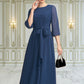 Stella A-Line Scoop Neck Tea-Length Chiffon Mother of the Bride Dress With Ruffle Bow(s) DL126P0014954