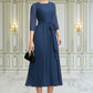 Stella A-Line Scoop Neck Tea-Length Chiffon Mother of the Bride Dress With Ruffle Bow(s) DL126P0014954