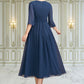 Stella A-Line Scoop Neck Tea-Length Chiffon Mother of the Bride Dress With Ruffle Bow(s) DL126P0014954