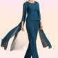 Kaila Jumpsuit/Pantsuit Scoop Neck Floor-Length Chiffon Mother of the Bride Dress With Beading Cascading Ruffles DL126P0014956