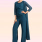 Kaila Jumpsuit/Pantsuit Scoop Neck Floor-Length Chiffon Mother of the Bride Dress With Beading Cascading Ruffles DL126P0014956