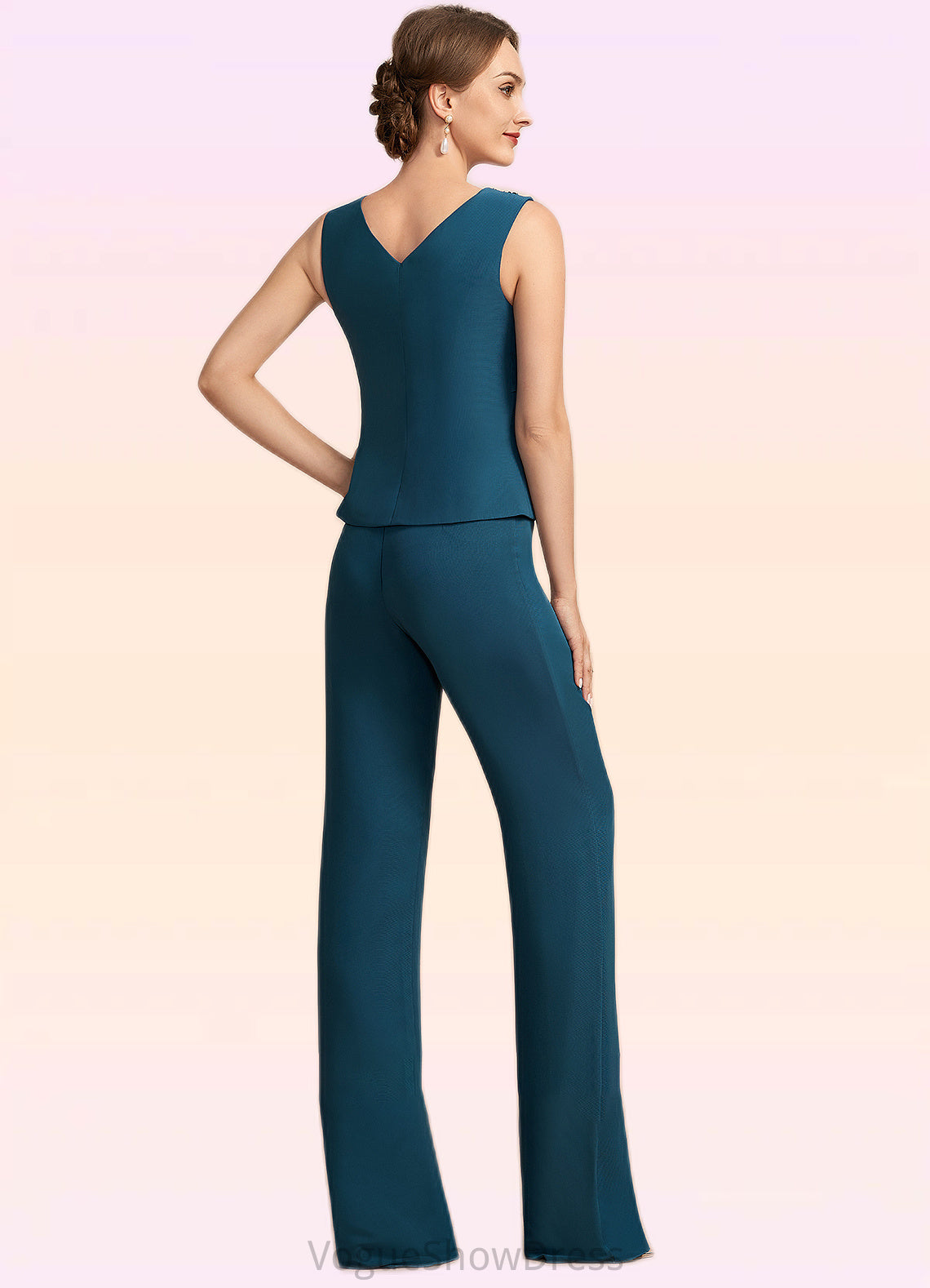 Kaila Jumpsuit/Pantsuit Scoop Neck Floor-Length Chiffon Mother of the Bride Dress With Beading Cascading Ruffles DL126P0014956