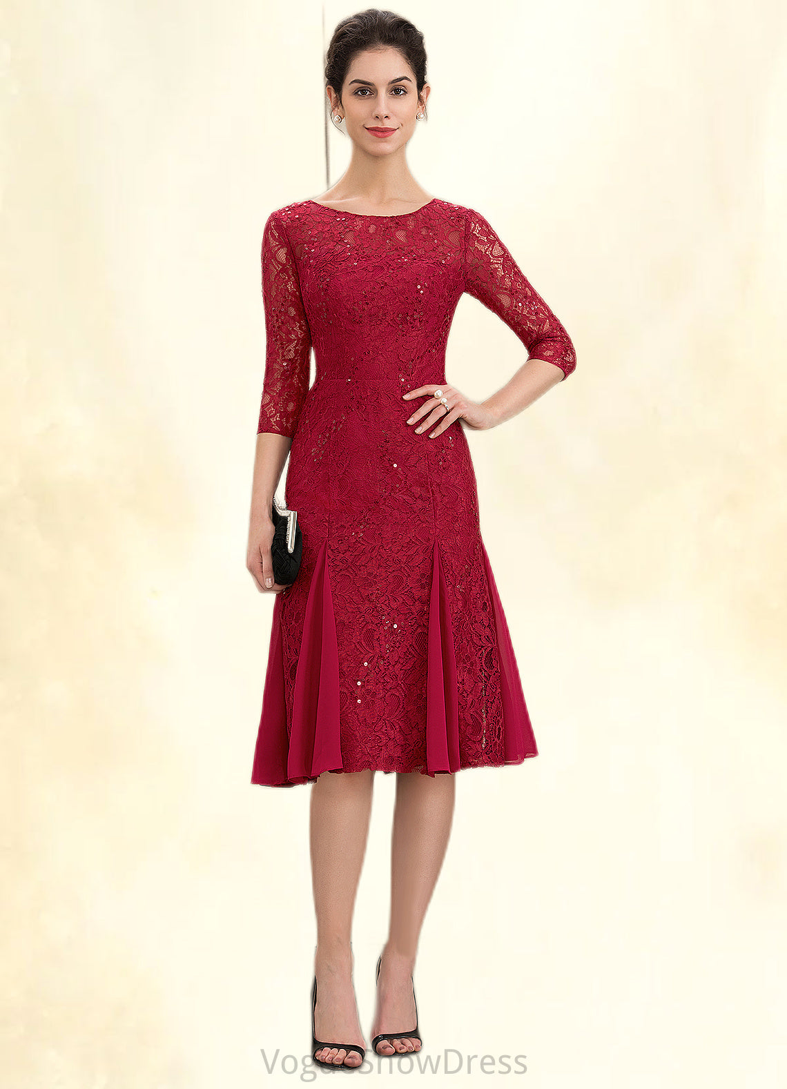 Journey A-Line Scoop Neck Knee-Length Lace Mother of the Bride Dress With Sequins DL126P0014961