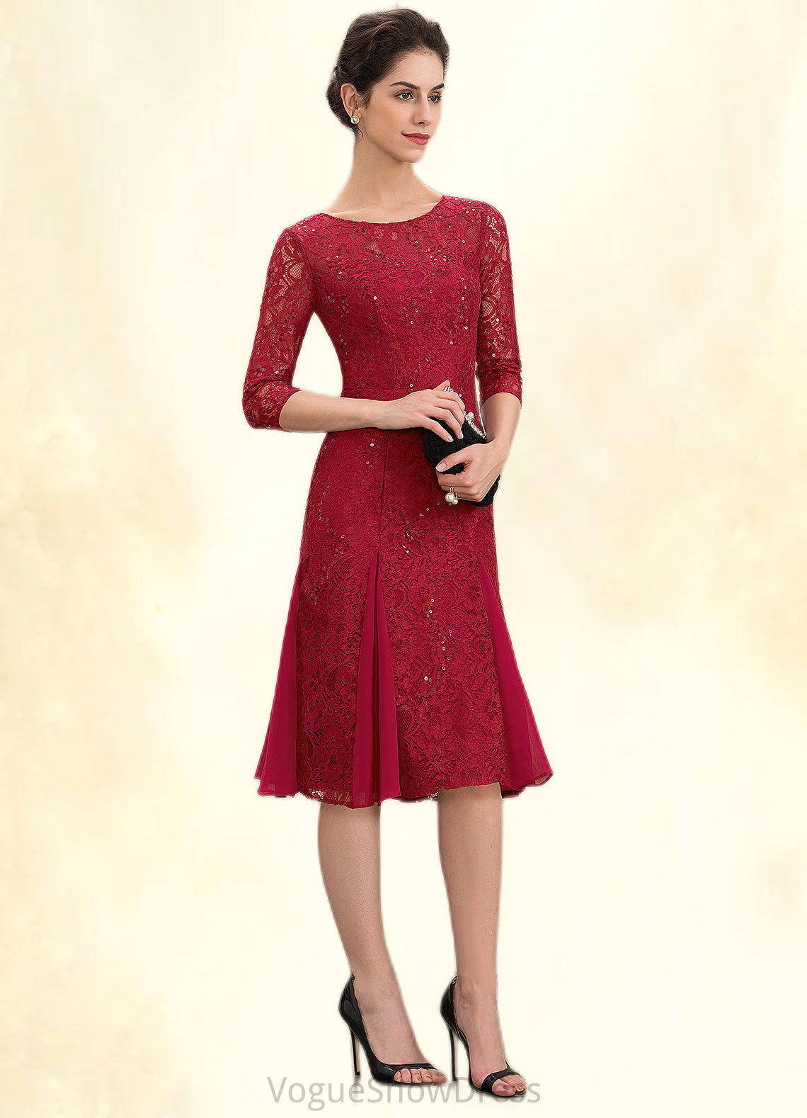 Journey A-Line Scoop Neck Knee-Length Lace Mother of the Bride Dress With Sequins DL126P0014961