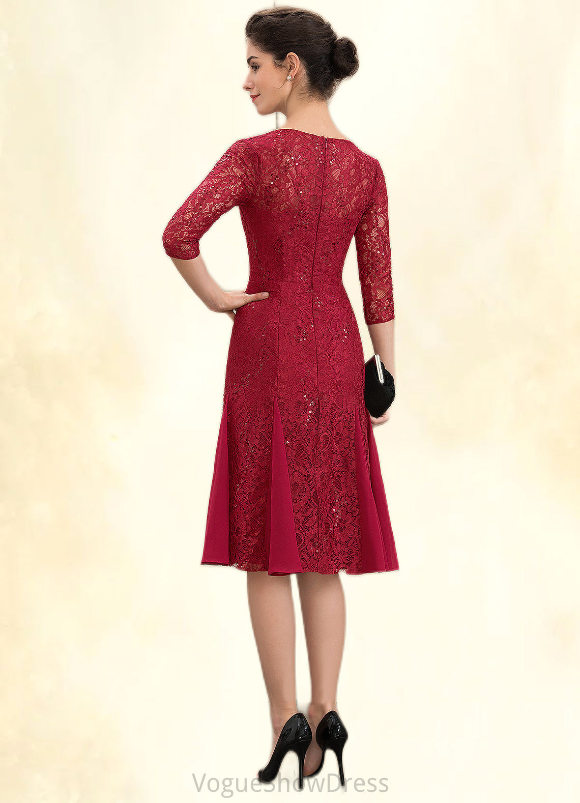 Journey A-Line Scoop Neck Knee-Length Lace Mother of the Bride Dress With Sequins DL126P0014961