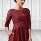 Jenny A-Line Scoop Neck Asymmetrical Satin Lace Mother of the Bride Dress With Sequins Pockets DL126P0014962