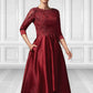 Jenny A-Line Scoop Neck Asymmetrical Satin Lace Mother of the Bride Dress With Sequins Pockets DL126P0014962