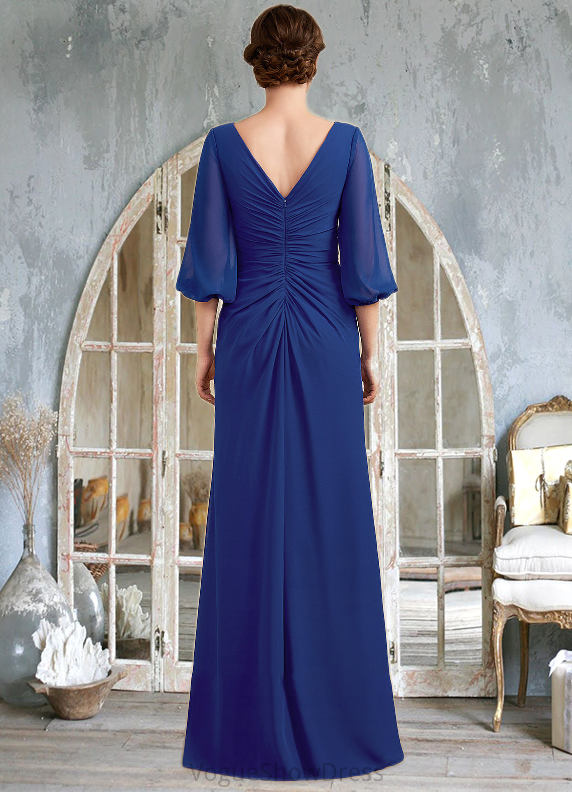 Tess A-Line Scoop Neck Floor-Length Chiffon Mother of the Bride Dress With Ruffle Beading DL126P0014963