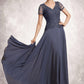 Jaylen A-Line V-neck Floor-Length Chiffon Lace Mother of the Bride Dress With Sequins DL126P0014964