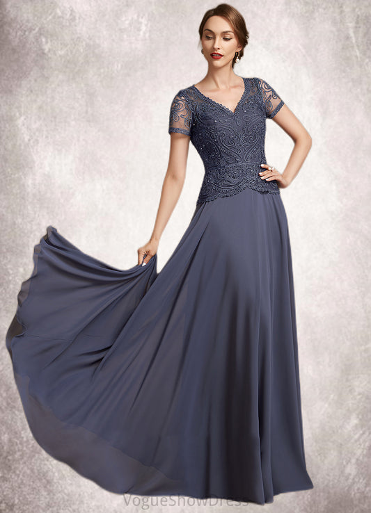 Jaylen A-Line V-neck Floor-Length Chiffon Lace Mother of the Bride Dress With Sequins DL126P0014964