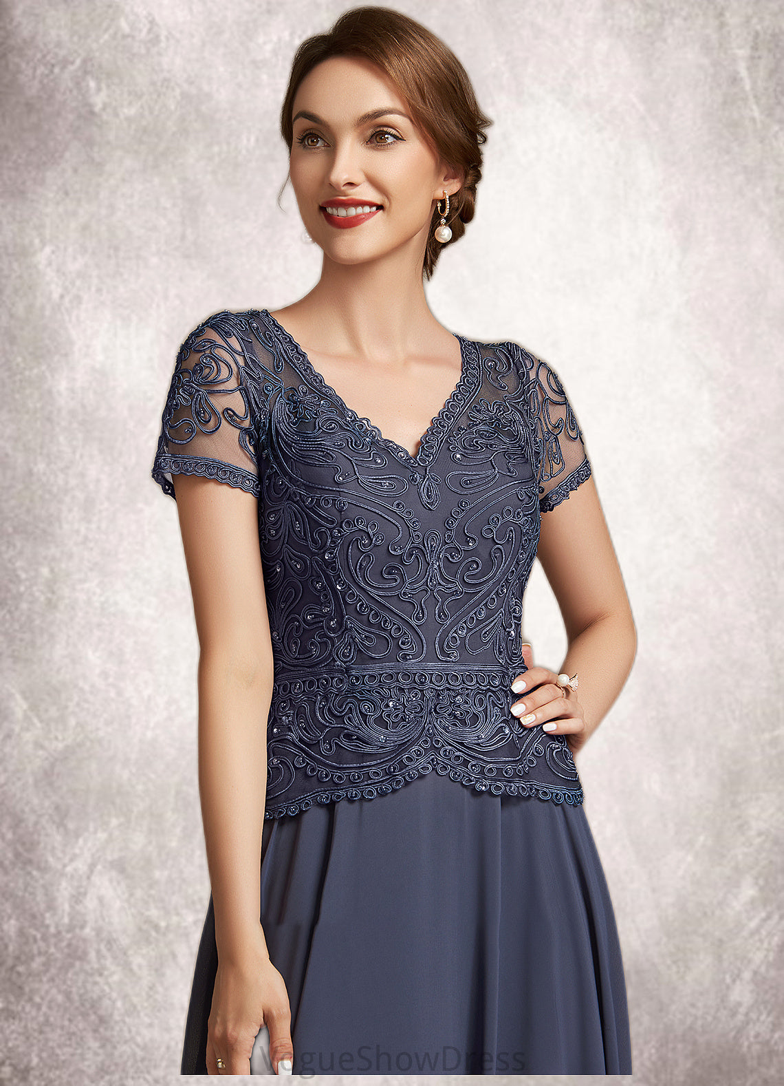 Jaylen A-Line V-neck Floor-Length Chiffon Lace Mother of the Bride Dress With Sequins DL126P0014964