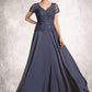 Jaylen A-Line V-neck Floor-Length Chiffon Lace Mother of the Bride Dress With Sequins DL126P0014964