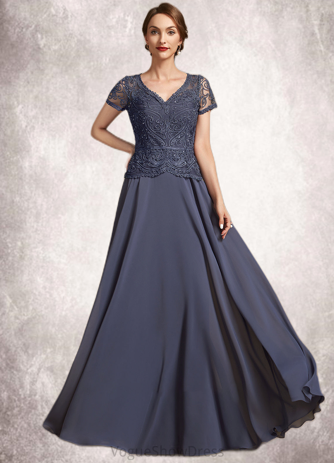 Jaylen A-Line V-neck Floor-Length Chiffon Lace Mother of the Bride Dress With Sequins DL126P0014964