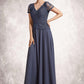 Jaylen A-Line V-neck Floor-Length Chiffon Lace Mother of the Bride Dress With Sequins DL126P0014964