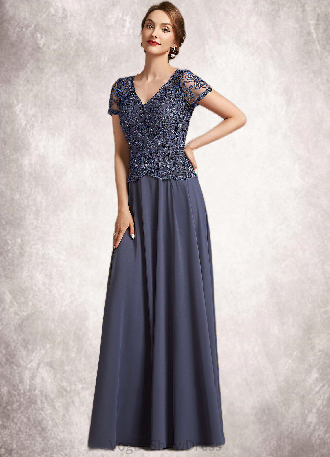 Jaylen A-Line V-neck Floor-Length Chiffon Lace Mother of the Bride Dress With Sequins DL126P0014964