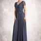 Jaylen A-Line V-neck Floor-Length Chiffon Lace Mother of the Bride Dress With Sequins DL126P0014964