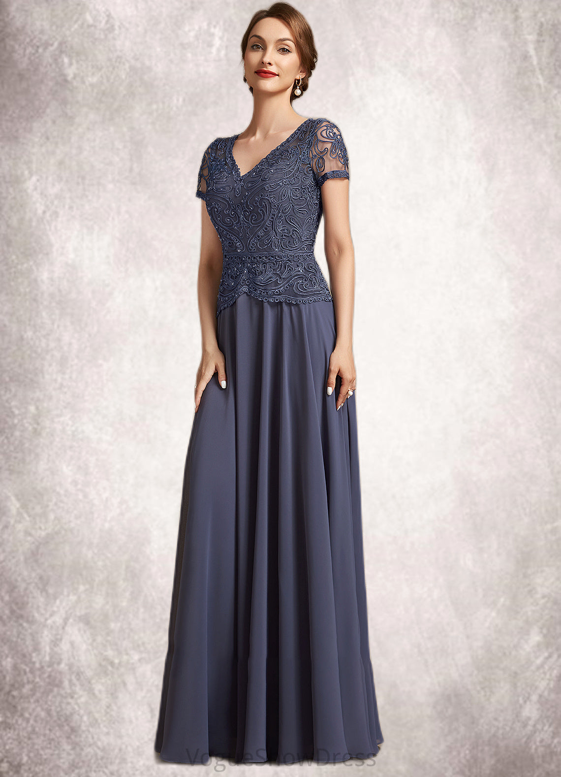 Jaylen A-Line V-neck Floor-Length Chiffon Lace Mother of the Bride Dress With Sequins DL126P0014964