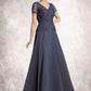 Jaylen A-Line V-neck Floor-Length Chiffon Lace Mother of the Bride Dress With Sequins DL126P0014964