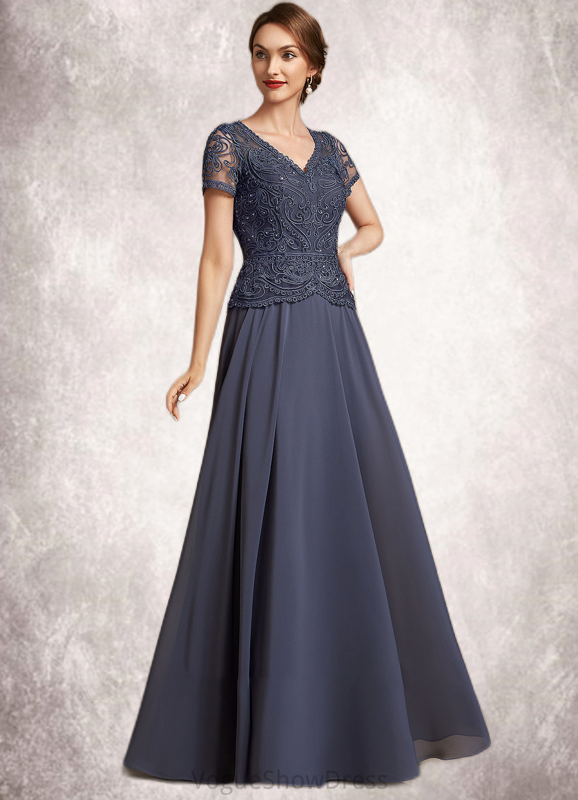 Jaylen A-Line V-neck Floor-Length Chiffon Lace Mother of the Bride Dress With Sequins DL126P0014964