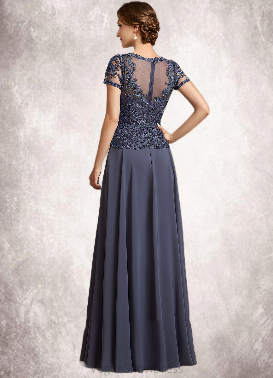 Jaylen A-Line V-neck Floor-Length Chiffon Lace Mother of the Bride Dress With Sequins DL126P0014964