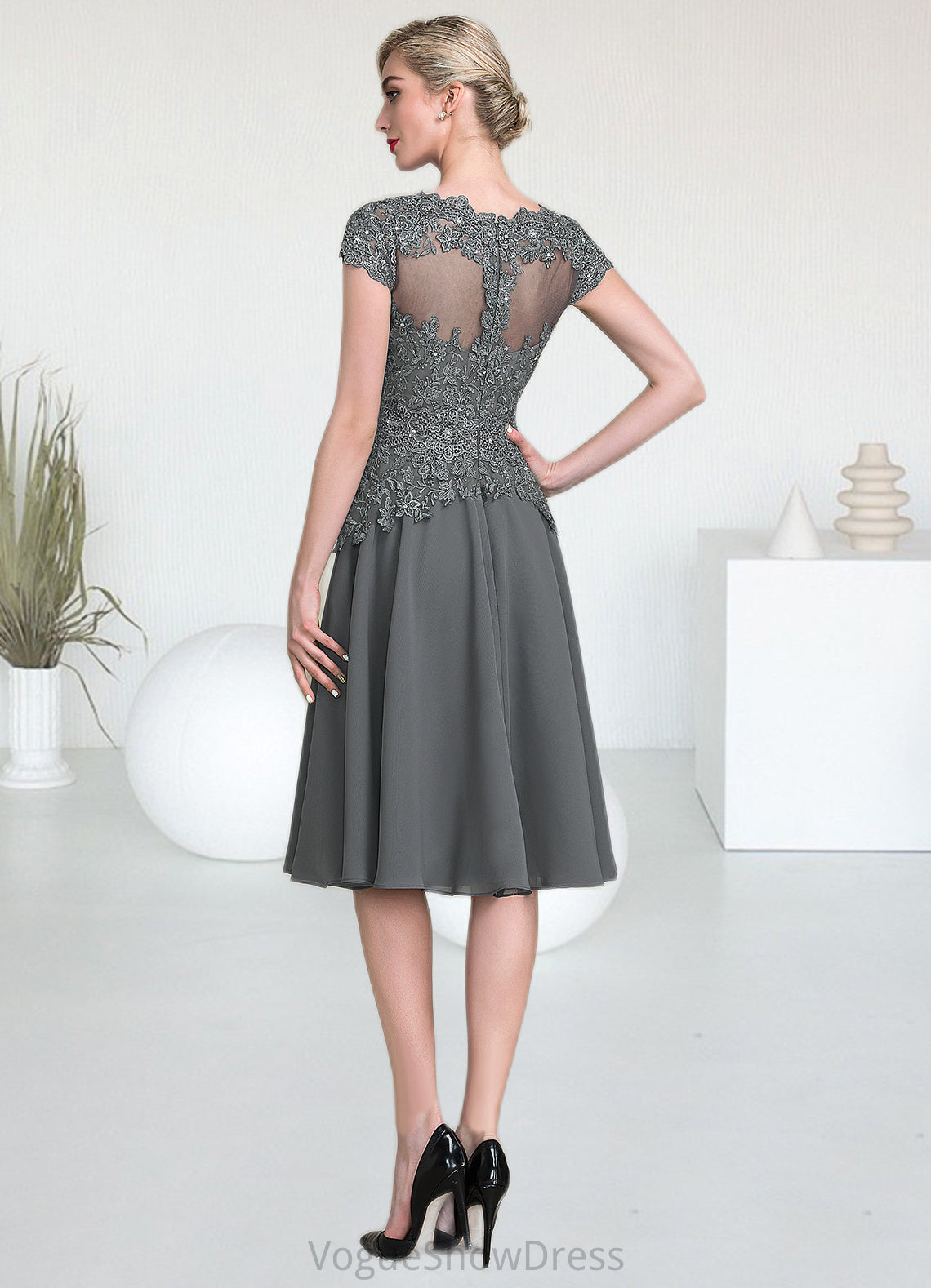 Karma A-Line V-neck Knee-Length Mother of the Bride Dress With Beading DL126P0014965