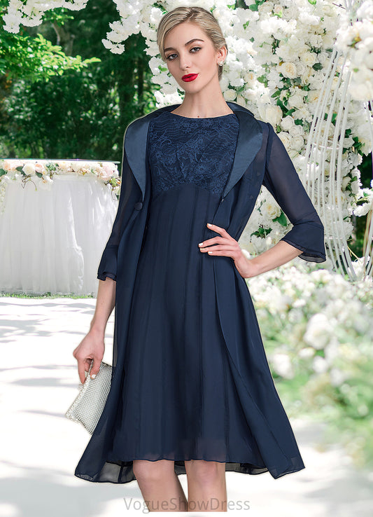 Kennedy A-Line Scoop Neck Knee-Length Chiffon Lace Mother of the Bride Dress With Ruffle DL126P0014966