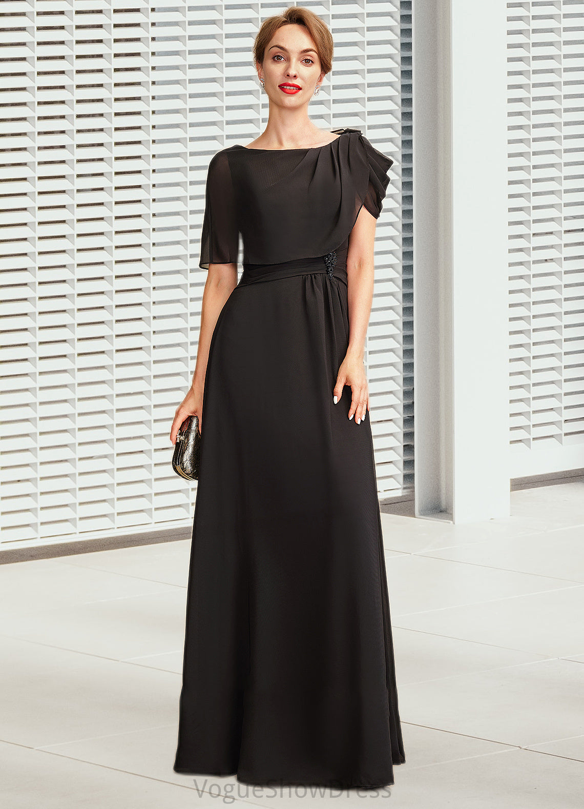 Larissa A-Line Scoop Neck Floor-Length Chiffon Mother of the Bride Dress With Ruffle Beading DL126P0014970