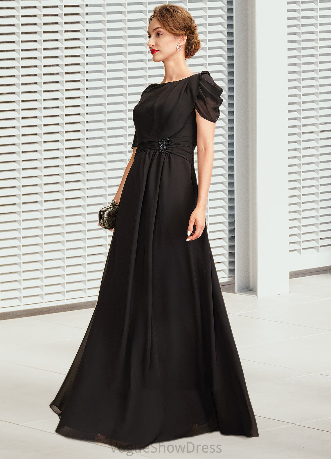 Larissa A-Line Scoop Neck Floor-Length Chiffon Mother of the Bride Dress With Ruffle Beading DL126P0014970