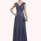 Hanna A-Line V-neck Ankle-Length Chiffon Lace Mother of the Bride Dress With Ruffle Beading DL126P0014971