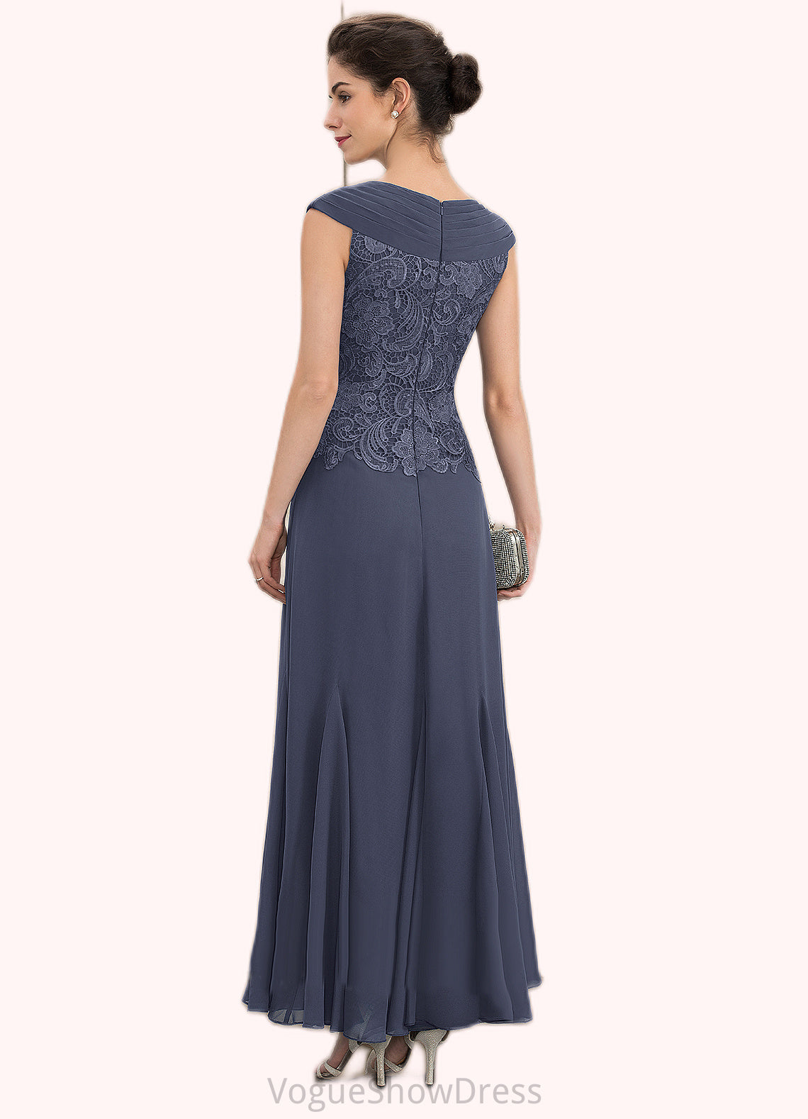 Hanna A-Line V-neck Ankle-Length Chiffon Lace Mother of the Bride Dress With Ruffle Beading DL126P0014971