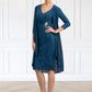 Daphne Sheath/Column V-neck Knee-Length Chiffon Lace Mother of the Bride Dress With Crystal Brooch DL126P0014972