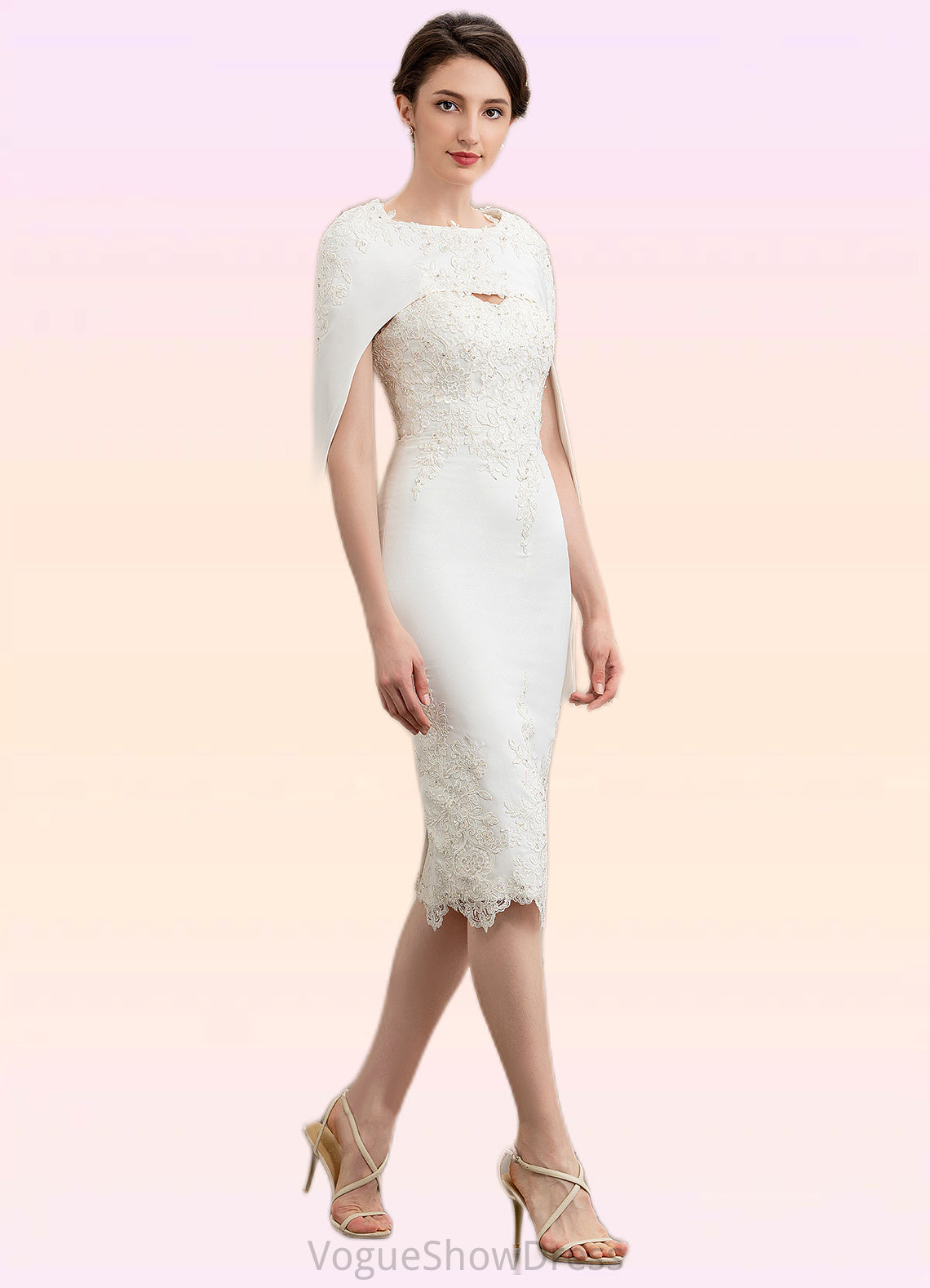 Kiana Sheath/Column Sweetheart Knee-Length Lace Stretch Crepe Mother of the Bride Dress With Beading DL126P0014973