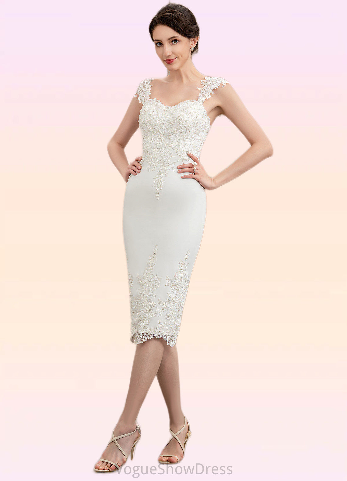 Kiana Sheath/Column Sweetheart Knee-Length Lace Stretch Crepe Mother of the Bride Dress With Beading DL126P0014973