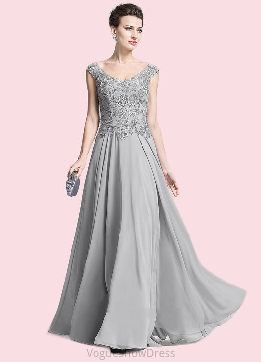 Jess A-Line V-neck Floor-Length Chiffon Mother of the Bride Dress With Appliques Lace DL126P0014974