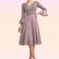 Madelynn A-Line V-neck Knee-Length Chiffon Lace Mother of the Bride Dress With Sequins Cascading Ruffles DL126P0014977