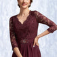 Keely A-Line V-neck Asymmetrical Chiffon Lace Mother of the Bride Dress With Beading Sequins DL126P0014980