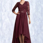 Keely A-Line V-neck Asymmetrical Chiffon Lace Mother of the Bride Dress With Beading Sequins DL126P0014980