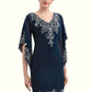 Danika Sheath/Column V-neck Knee-Length Chiffon Lace Mother of the Bride Dress With Sequins DL126P0014983