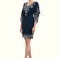 Danika Sheath/Column V-neck Knee-Length Chiffon Lace Mother of the Bride Dress With Sequins DL126P0014983