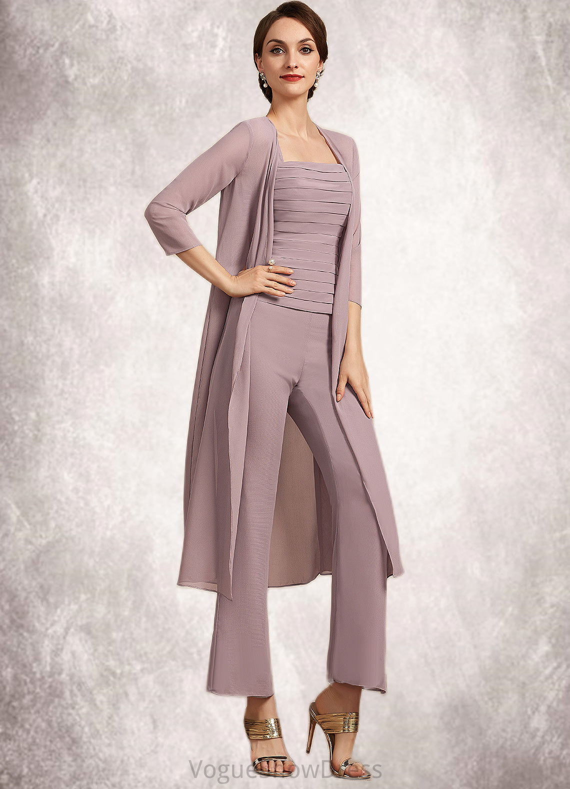 Jemima Jumpsuit/Pantsuit Square Neckline Ankle-Length Chiffon Mother of the Bride Dress With Ruffle DL126P0014984