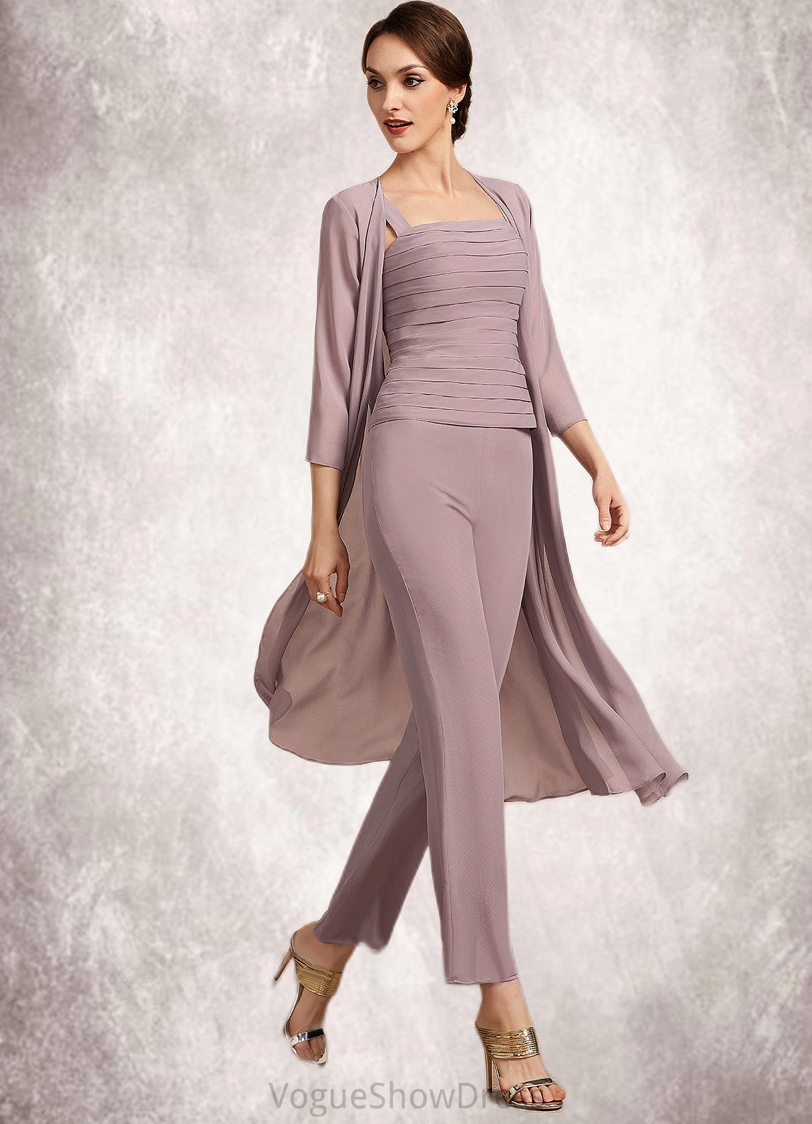 Jemima Jumpsuit/Pantsuit Square Neckline Ankle-Length Chiffon Mother of the Bride Dress With Ruffle DL126P0014984