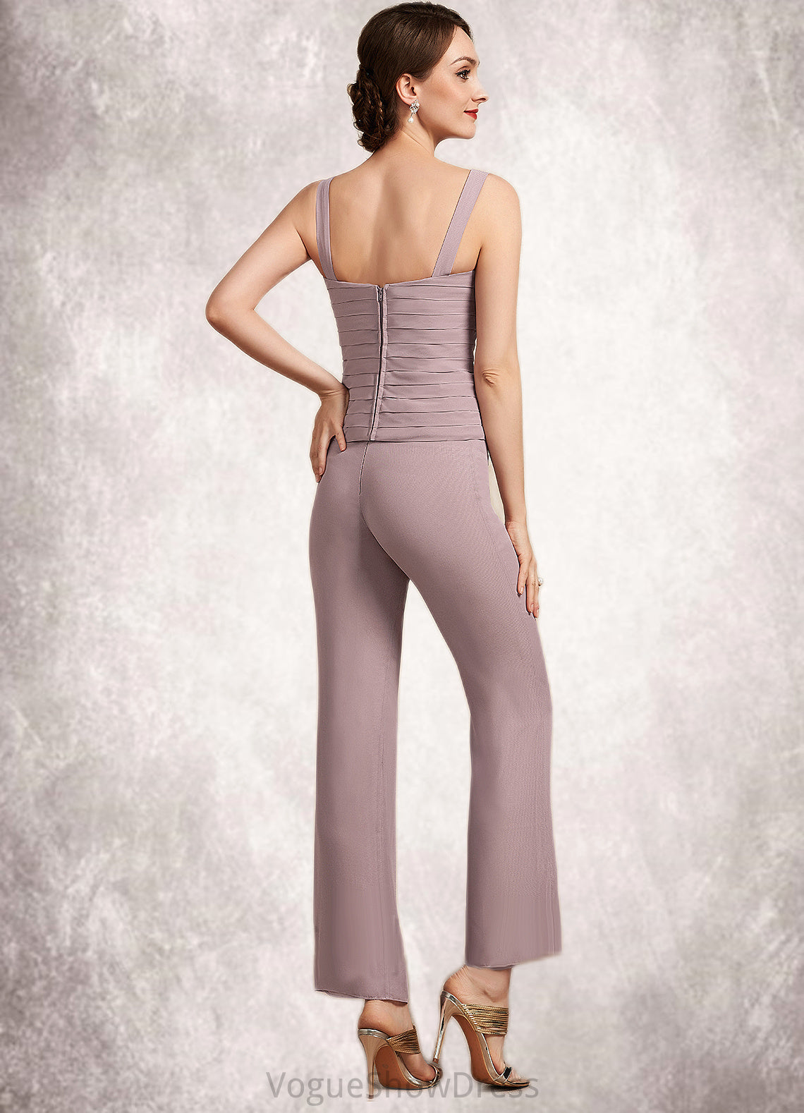 Jemima Jumpsuit/Pantsuit Square Neckline Ankle-Length Chiffon Mother of the Bride Dress With Ruffle DL126P0014984