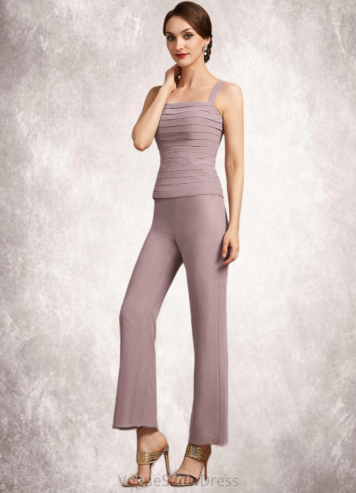 Jemima Jumpsuit/Pantsuit Square Neckline Ankle-Length Chiffon Mother of the Bride Dress With Ruffle DL126P0014984