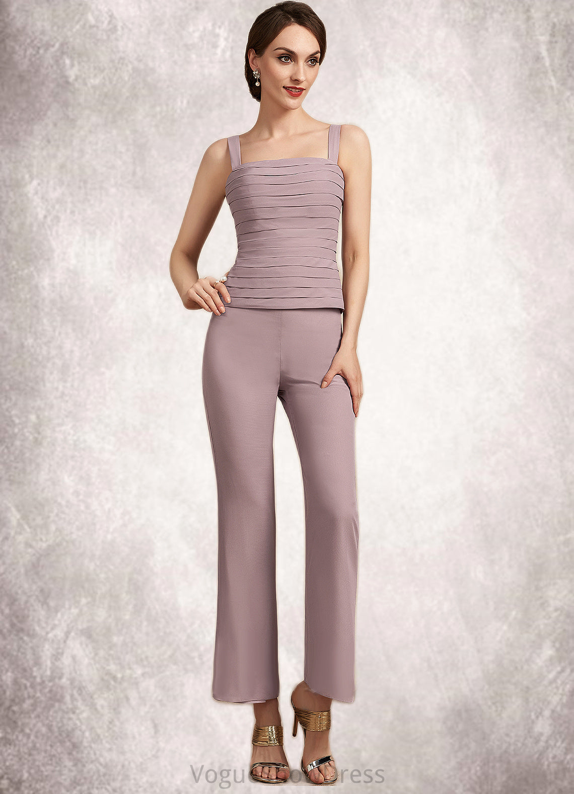 Jemima Jumpsuit/Pantsuit Square Neckline Ankle-Length Chiffon Mother of the Bride Dress With Ruffle DL126P0014984