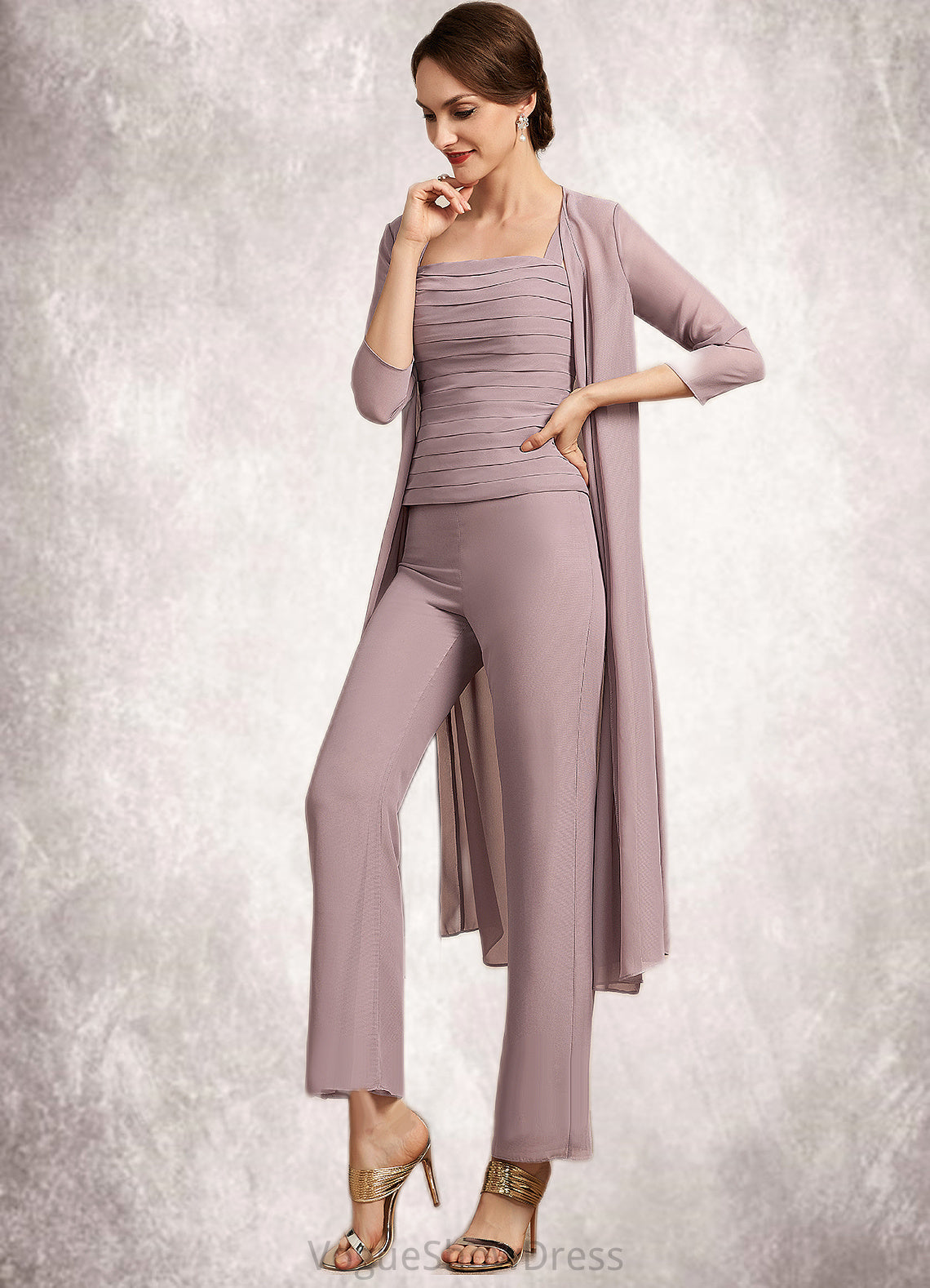 Jemima Jumpsuit/Pantsuit Square Neckline Ankle-Length Chiffon Mother of the Bride Dress With Ruffle DL126P0014984