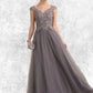 Alejandra A-Line/Princess V-neck Floor-Length Tulle Lace Mother of the Bride Dress With Sequins DL126P0014985